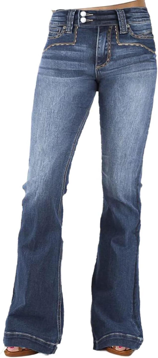FlamingalsFlare Jeans for Women Button Up Low Rise Jeans Stretch Boot Cut Jeans Denim Pants
