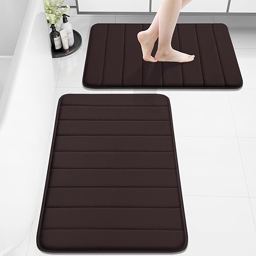 Miniatura 36 de Buganda Juego de 2 tapetes de baño de espuma viscoelástica y tapete para inodoro en forma de U, lavable a máquina, suave, antideslizante, Negro