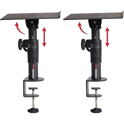 Gator Frameworks Desktop Clamp-On Studio Monitor and Speaker Stand with EVA Foam Padded Surface, Angle Adjustable from 0° to 15° – Set of 2 (GFWSPKSTMNDSKCMP)