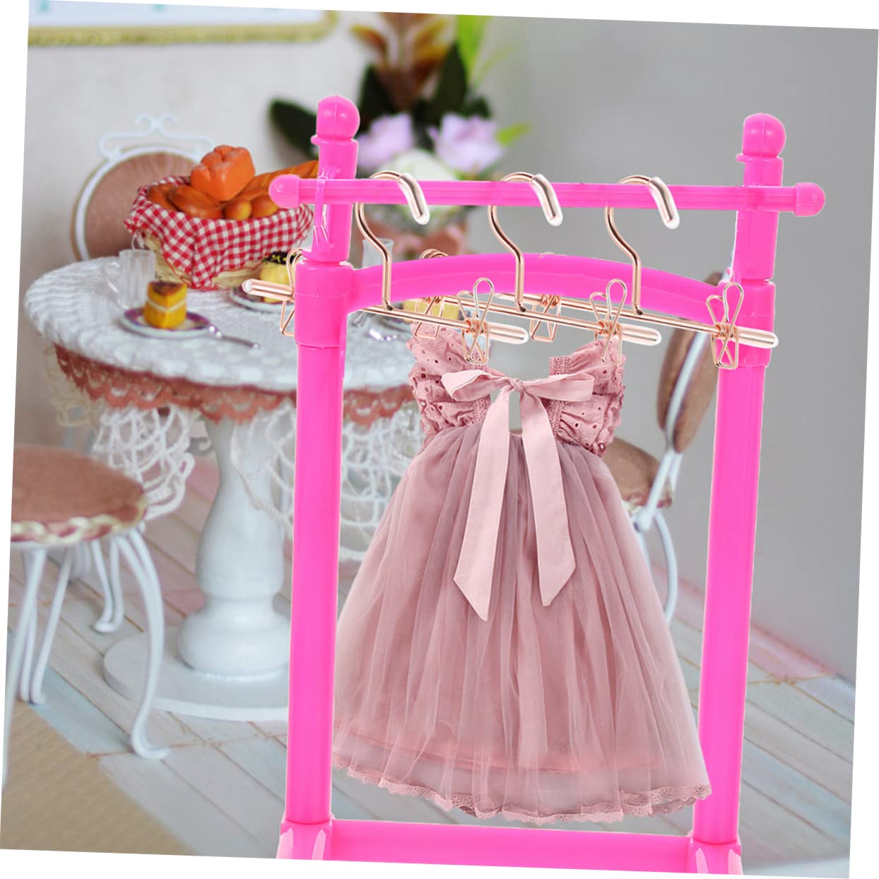 ABOOFAN Mini Perchas para Ropa De Muñecas Organizador De Ropa Miniatura Hangers Metálicos De Rosa Dorado para Muñecas Y Accesorios 6 Piezas X 5