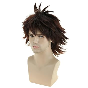 BERON Short Layered Cool Mens Boys Tousled Wig Heat Resistant Synthetic Wigs for Anime Cosplay Party Dark Brown