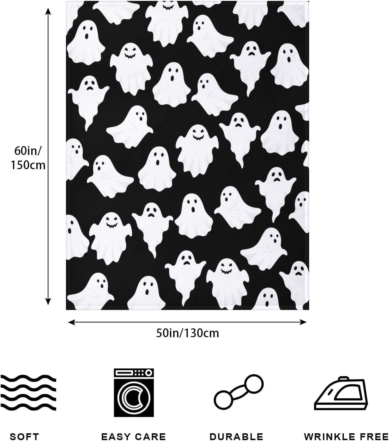 Halloween Ghost Throw Blanket Cute Funny Ghosts Blanket Soft Cozy Fuzzy Flannel Throw Blankets for Couch Bed Sofa Halloween Spooky Living Room Decor Boys Girls Blankets Gifts for All Season 50x60 Inch - Image 4
