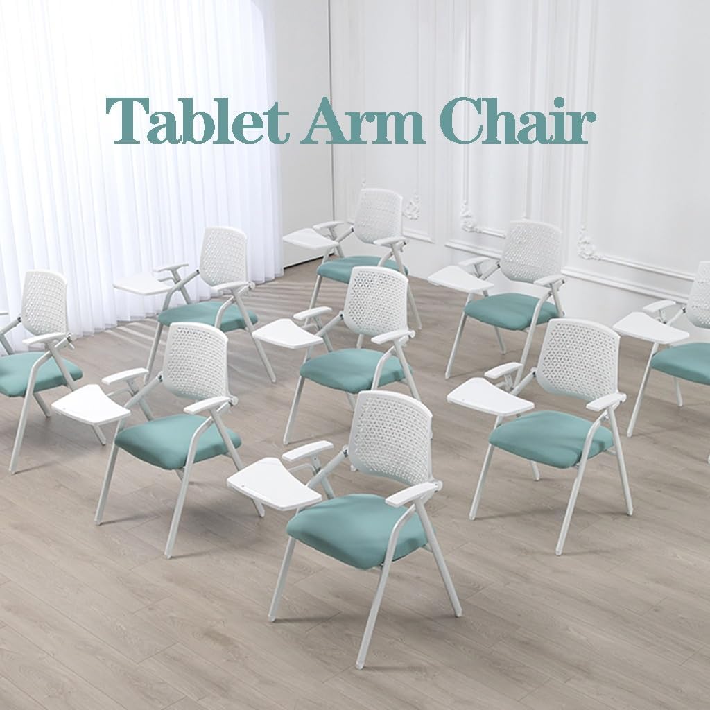 Foldable Stacking Chair Tablet Arm Chair Padded Guest Nesting Stacking Chairs Folding Chair with Desk Attached,Foldable Desk Chair with Ergonomic Back (Color : Gray)
