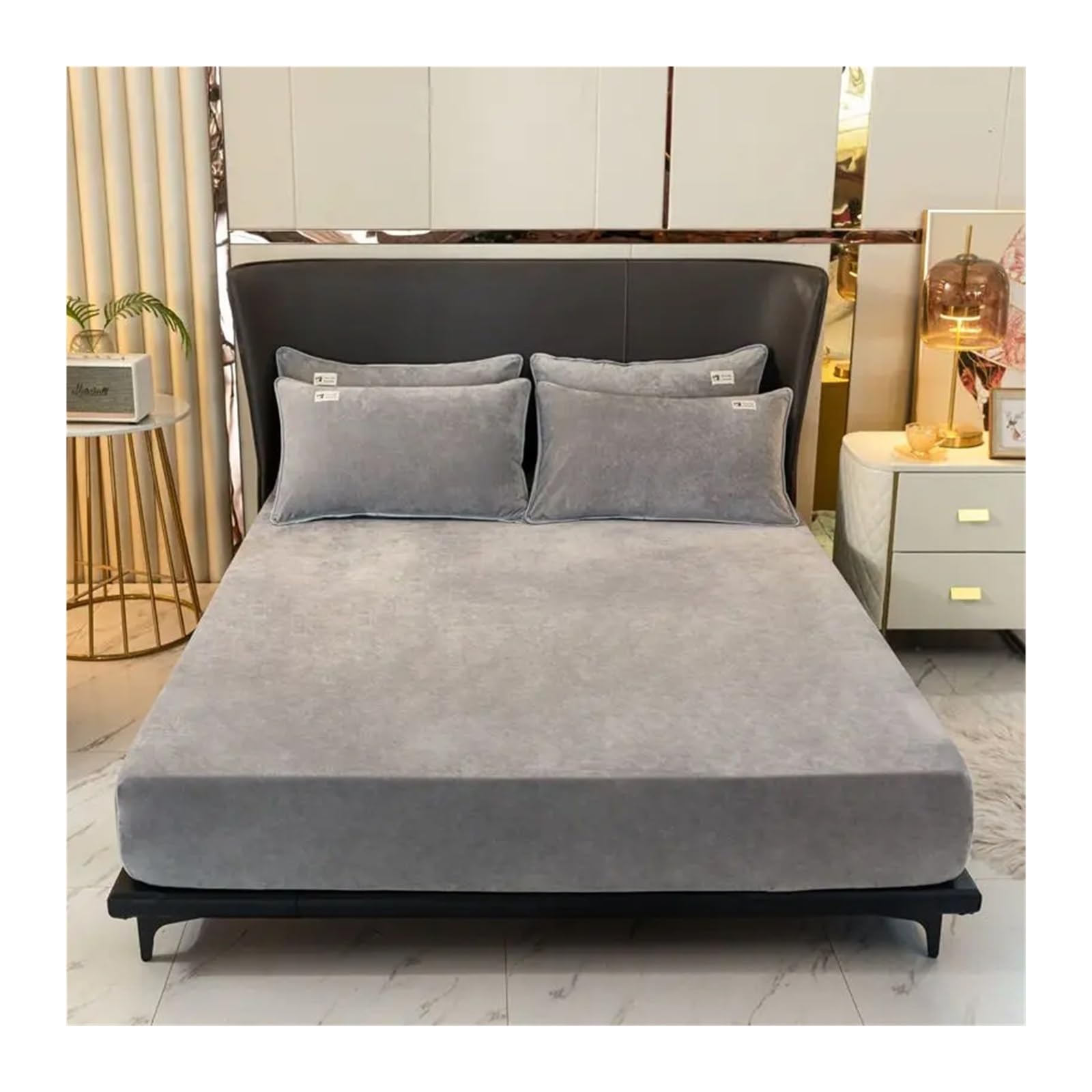 Spannbettlaken Weiches Samt-Spannbetttuch mit elastischen Bändern, rutschfeste, verstellbare Matratzenbezüge for Einzel-, Doppel-, King-Size- und Queen-Size-Betten 160 x 200 cm(Grey,160x200cm)