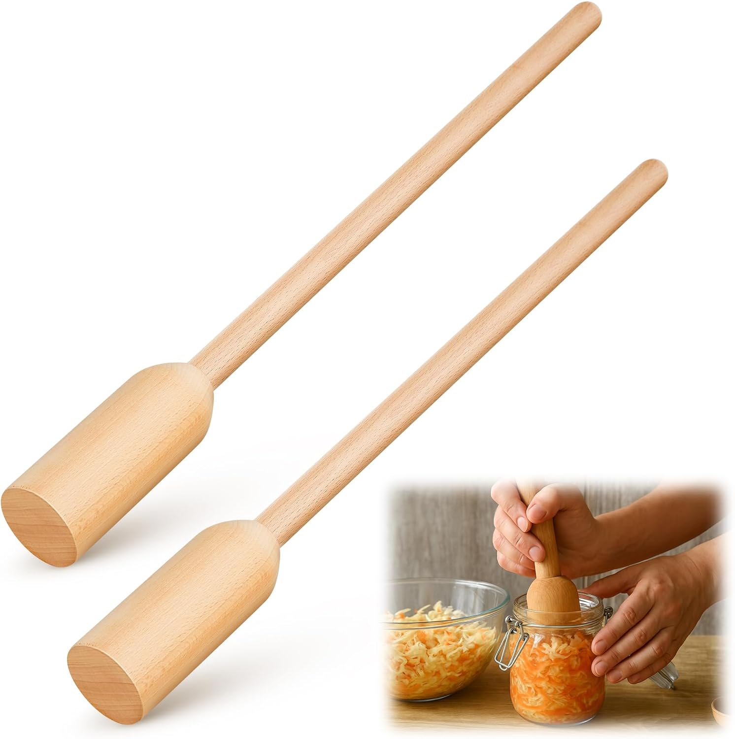 Amazon.com: Maxdot 2 Pcs Sauerkraut Pounder 26 Wood Cabbage Smasher ...