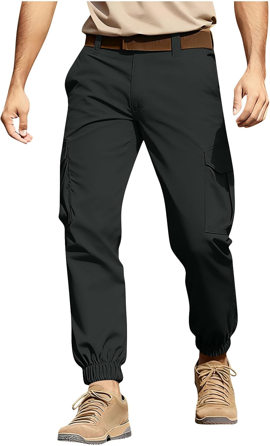 Men's Cargo Sweatpants Elastic Waist Work Pants Tapered Fit Outdoor Athletic Lounge Ripstop Hiking Pant with Pockets