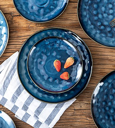 Unicasa Ceramic Dessert, Salad Plates, 8 Inch Round Serving Dishes Set Of 4 For Lunch, Dinner - Stoneware Dinnerware Set, Dishwasher, Microwave & Oven Safe (Deep Blue) #TOP4