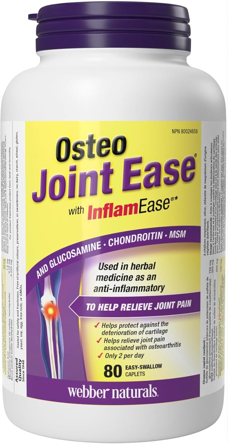 Webber Naturals Osteo Joint Ease® con InflamEase® y Glucosamina Condroitina MSM, Reduce el Dolor y la Inflamación Articular, 80 Comprimidos