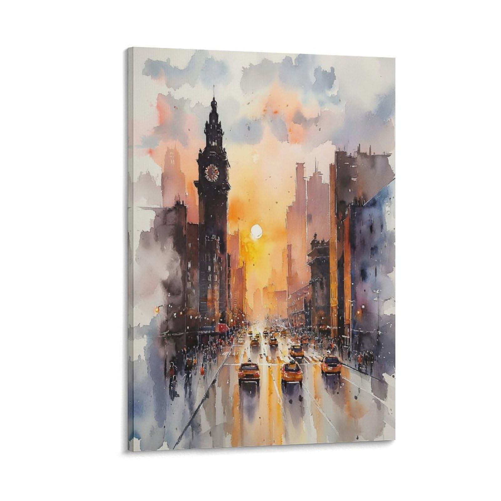 XWYMXZ New York Cityscape Watercolor 20x30inch(50x75cm) Vintage Travel Poster Watercolor Canvas Art