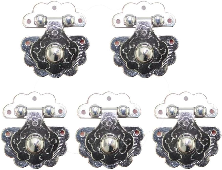 Hasps Latch, 5 Pieces of 40x36mm Vintage Hardware Brass Buckle Decoration Jewelry Gift Wooden Retro Suitcase Latch Screw Hook(Silver)