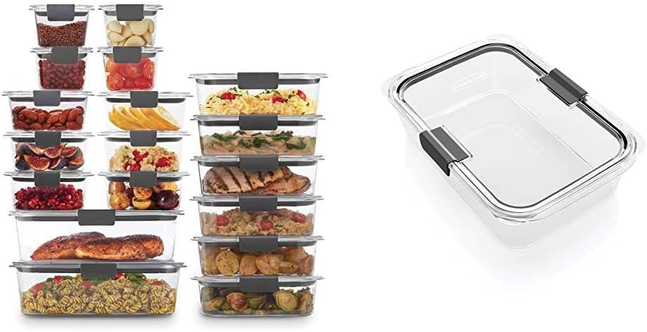 Rubbermaid 44-Piece Brilliance Food Storage Containers with Lids for Lunch, Meal Prep, and Leftovers, Dishwasher Safe, ClearGrey &amp; Brilliance Food Storage Container, Large, 9.6 Cup, Clear 2024351