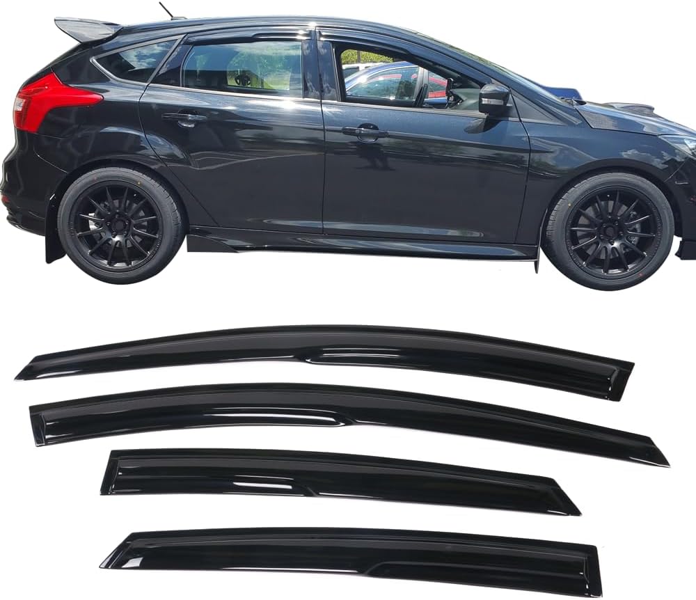 Window Visor Compatible with 2012-2018 Ford Focus, Acrylic Smoke Tinted Sun Rain Shade Guard Wind Deflector Air Vent by IKON MOTORSPORTS, 2013 2014 2015 2016 2017