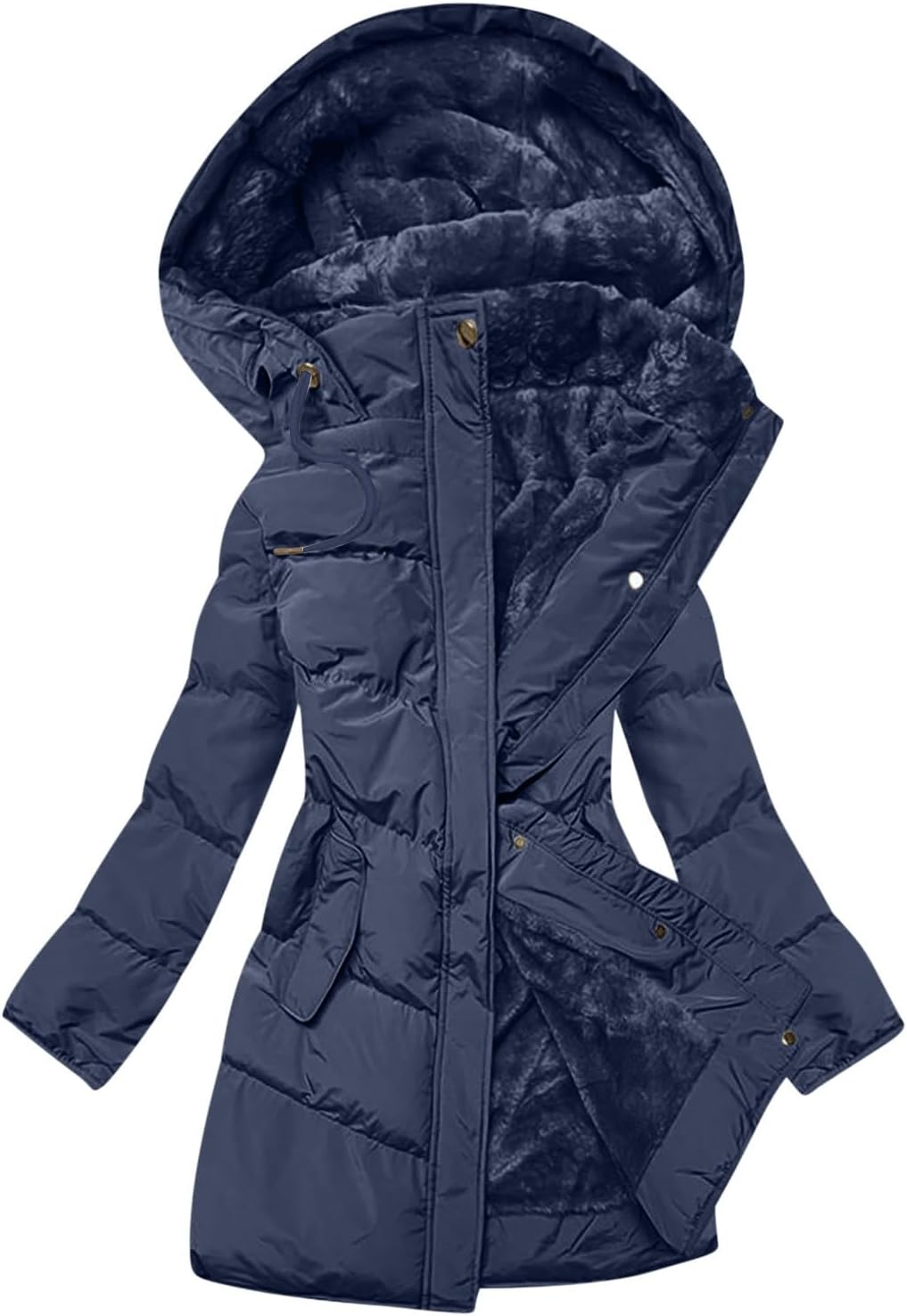 XUNRYAN Womens Winter Warm Down Coats Hooded Sherpa Fleece Puffer Jackets Quilted Thicken Down Jacket Parka Anorak Outerwear