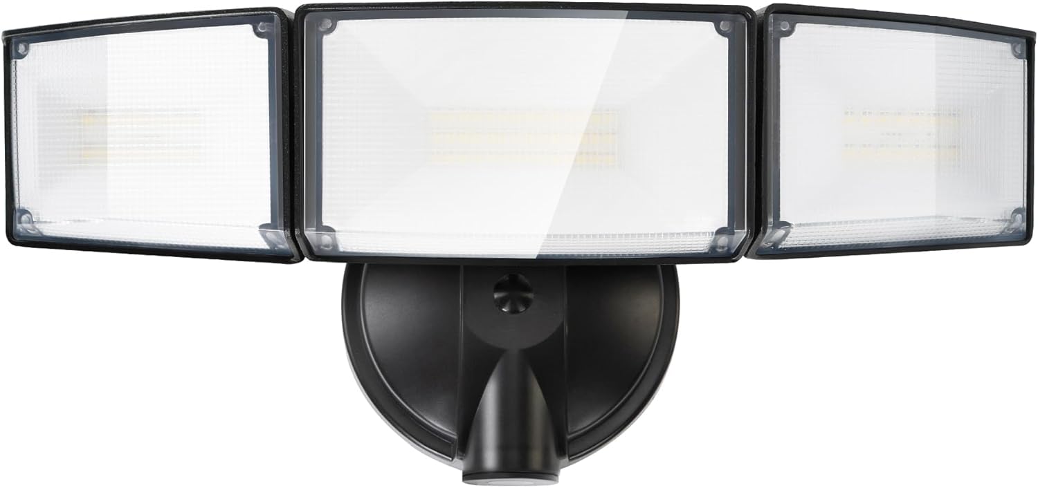 LUTEC 3 Heads Motion Sensor & Dusk to Dawn Flood Light (Black)