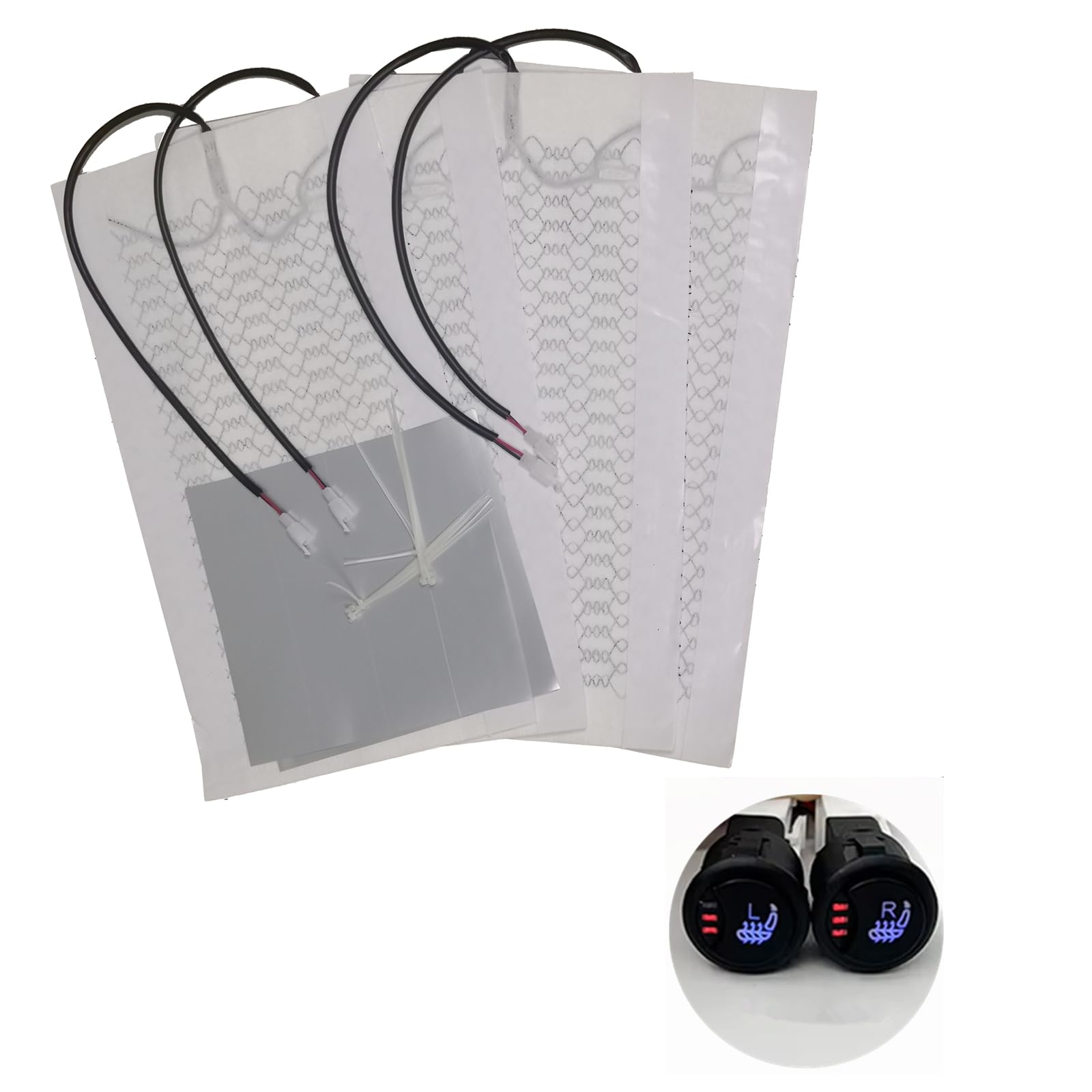 Kit de calefacción de fibra de carbono para asiento de coche con interruptor, 3 niveles, universal, para asientos de coche, 4 almohadillas (2 asientos) - E
