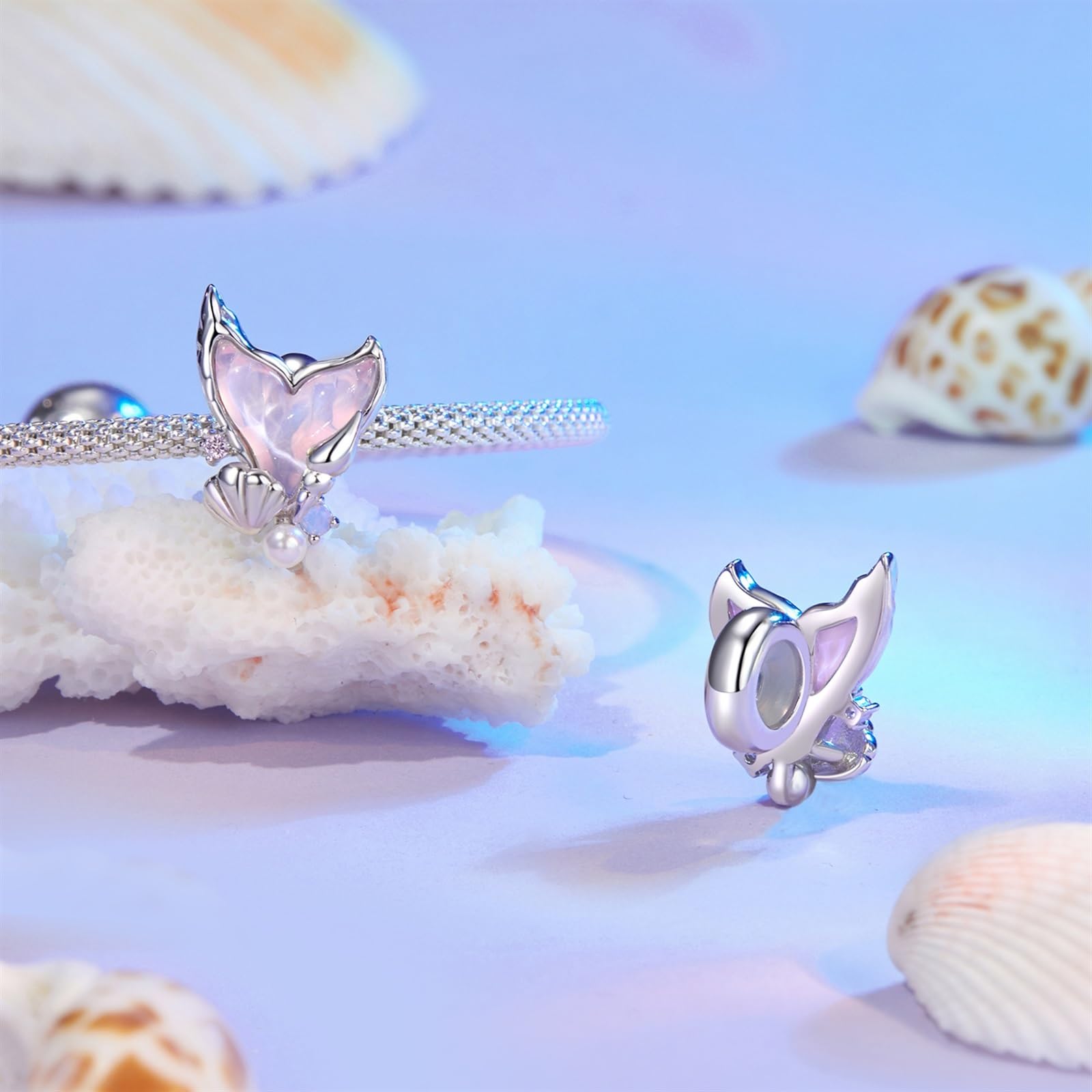 Charms distanziatori gomma a coda pesce argento sterling 925 bracciali, collane donne, compleanno