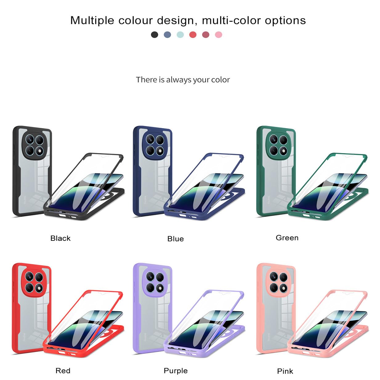 UPLAI Przezroczyste etui do Xiaomi Redmi Note 15 4G, 360° wojskowe, odporne na wstrząsy etui z wbudowanym ochraniaczem ekranu, ultra cienki PC + TPU Stylish Case. Czarny