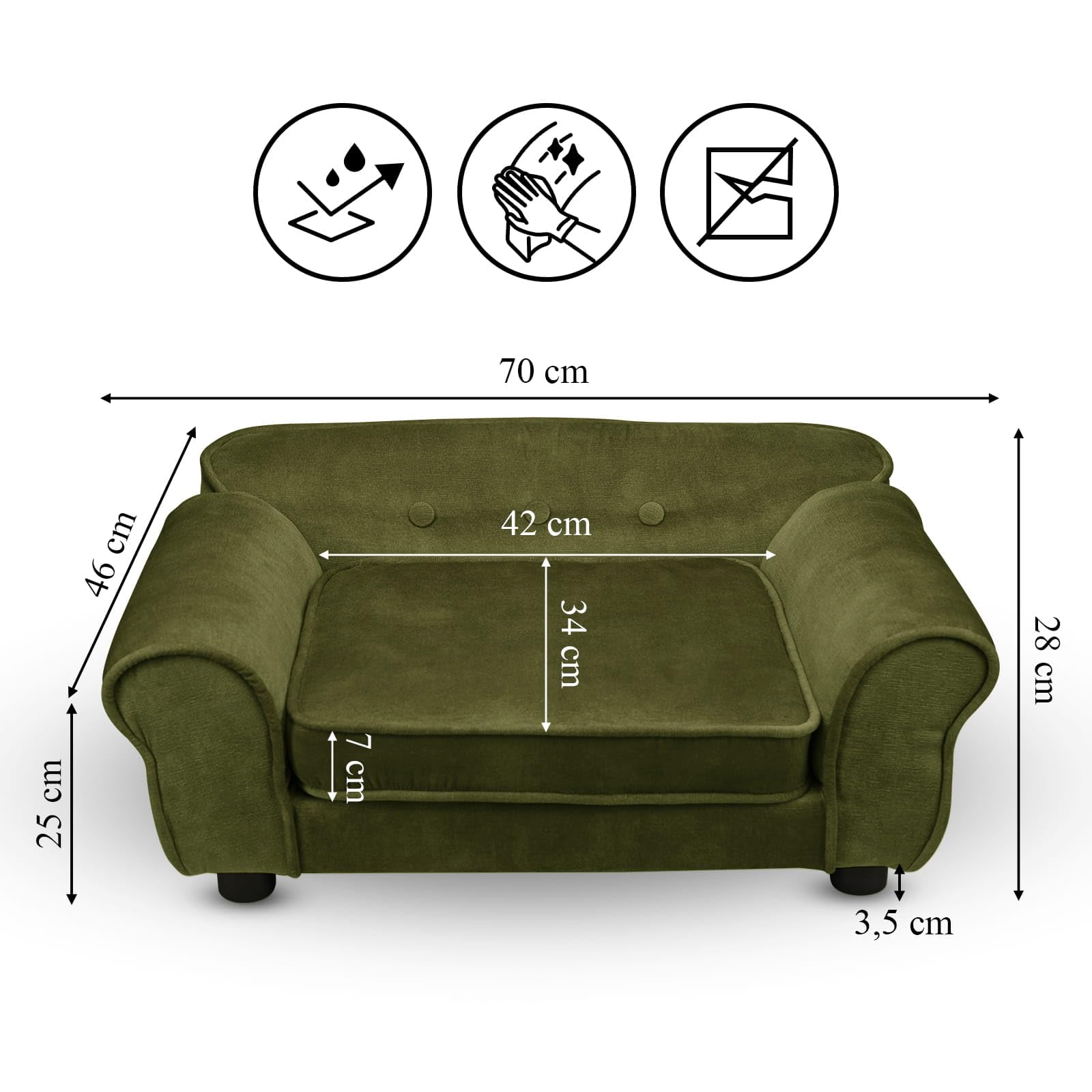 MG Design Sofá para Mascotas en Verde Oliva – Estructura de Madera Estable, Acolchado Suave, fácil de Limpiar, sin Montaje, para Perros y Gatos, Listo para Usar