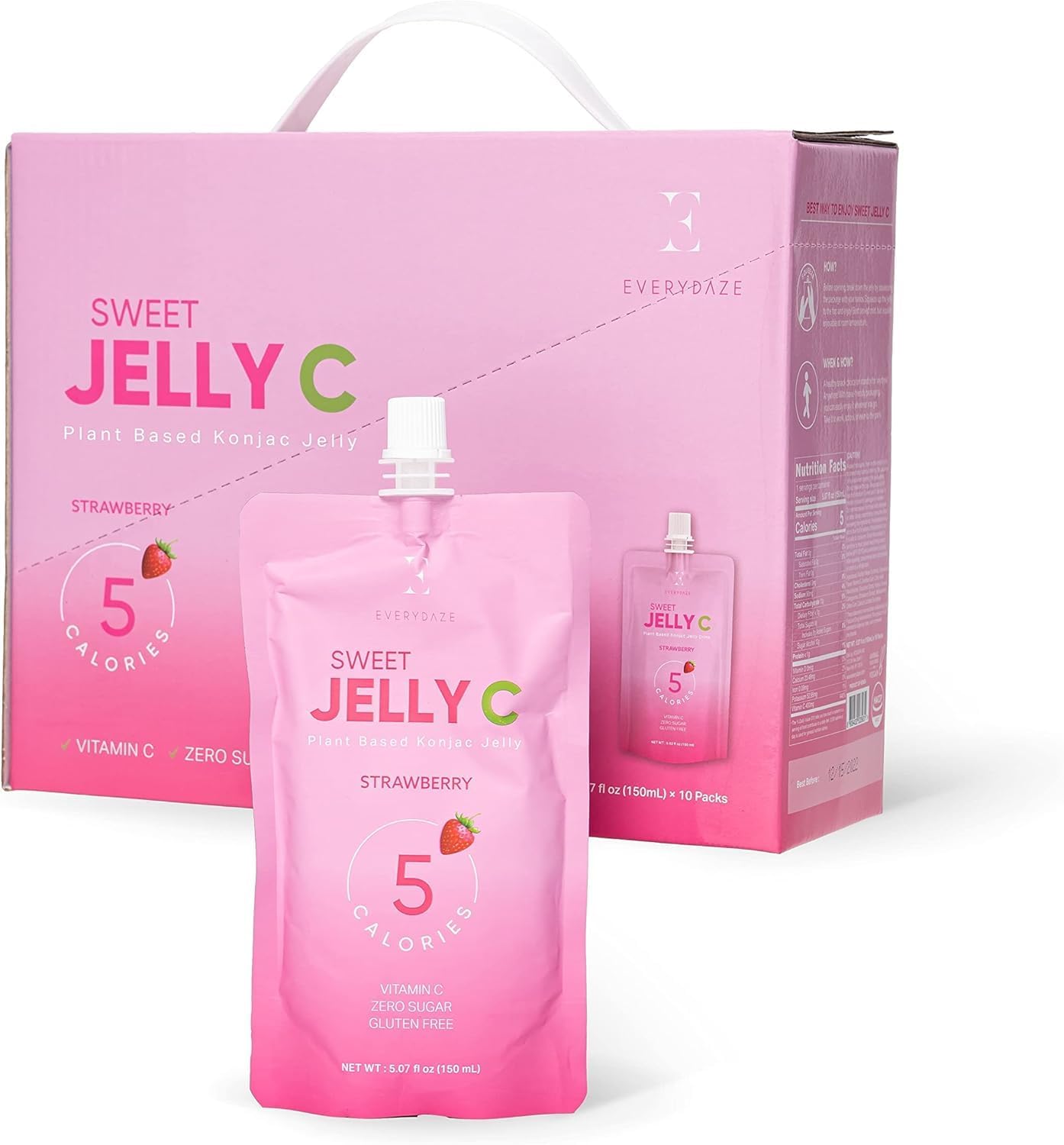 EVERYDAZE Sweet C Konjac Jelly | Vitamin C, Vegan, 5 Calories, 0 Sugar | Strawberry | 10 Packs | Keto, Gluten Free, Healthy Diet Pouch Drinkable Snack, Weight Management, Low Calorie EVERYDAZE Sweet C Konjac Jelly | Vitamin C, Vegan, 5 Calories, 0 Sugar | Strawberry | 10 Packs | Keto, Gluten Free, Healthy Diet Pouch Drinkable Snack, Weight Management, Low Calorie