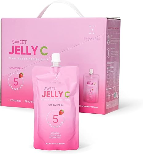 EVERYDAZE Sweet Jelly C Konjac Jelly Vitamina C, Vegana, 5 calorías, 0 azúcar, fresa, 10 paquetes, Keto, sin gluten, bolsa de dieta saludable para