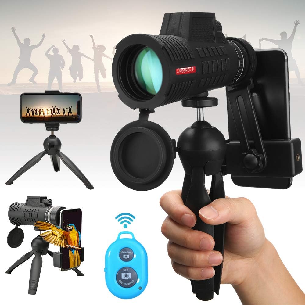 Monocular Telescope, 12X60 High Power BAK4 Prism Low Night Vision Scope, Waterproof HD Telescope with Smartphone Adapter & Tripod & Remote Shutter for Bird Watching Hunting Best Gifts for Men