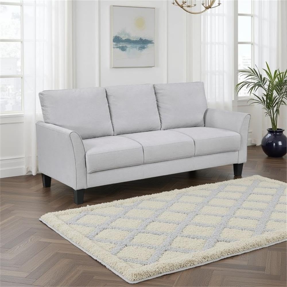 Pemberly Row 79 Inch Sofa, Light Gray Textured Fabric, Black Tapered Wood Legs, Solid Wood and Plywood Frame, High-Density Foam, Flared Armrests, Contemporary Living Room Seating, 300 lb Capacity