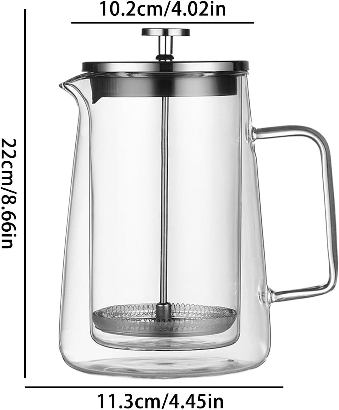 Coffee Press Glass, Double-Wall Stainless Steel Insulated, Portable Coffee Maker for Camping, Travel, Tea, Café, Home & Office