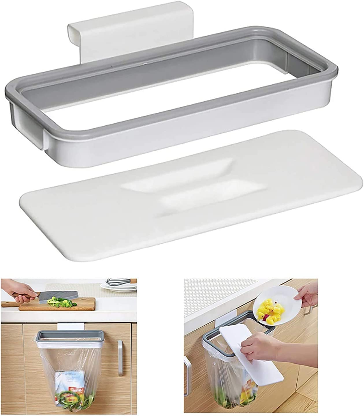 Garbage Bag Holder Portable Trash Bag Holder With Lid Hanger Kitchen Hanging Organizer Bag Holder Rubbish Waste Bag Waste Bin For Kitchen Cupboard Cabinets Waste Bag Holder Shelf Pack Of (1)