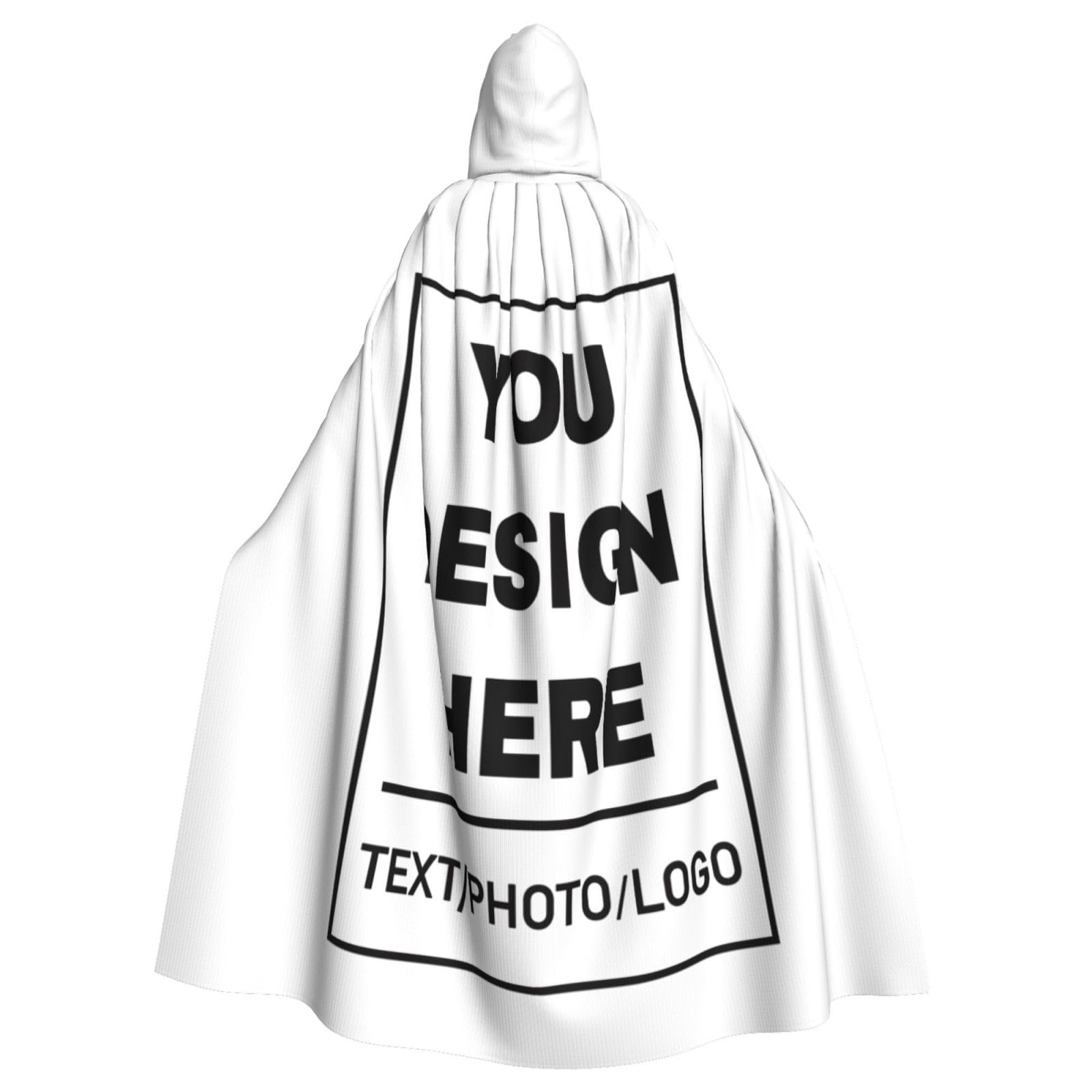 Personalised Black Cape with Photo Custom Halloween Costumes Hooded Cloak Unisex Print Any of Your Design Image/Text/Logo Custom Cloak Suit for Halloween Christmas Theme Role Playing Masquerade