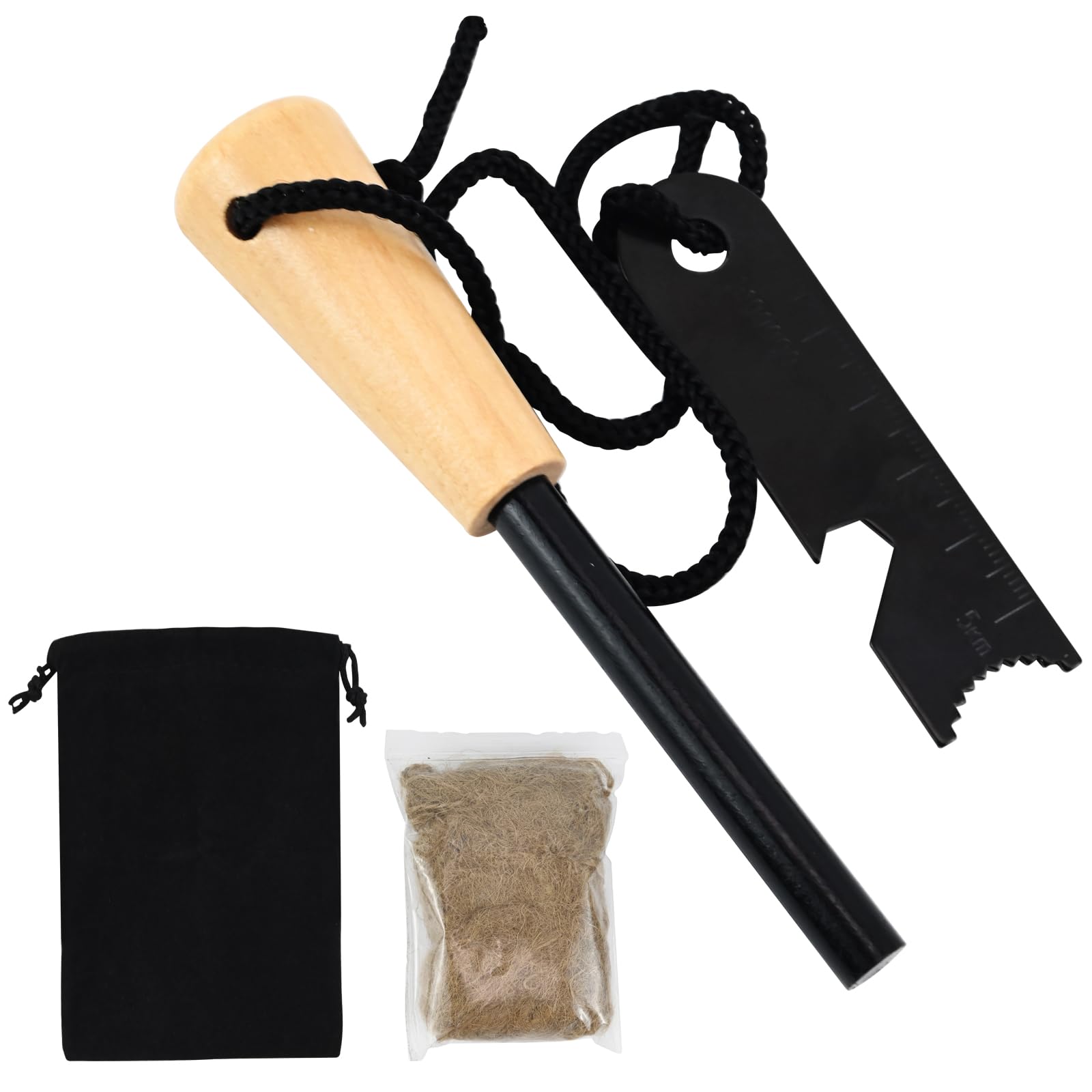 Kit magnesio multifunción negro iniciador fuego supervivencia brújula herramienta