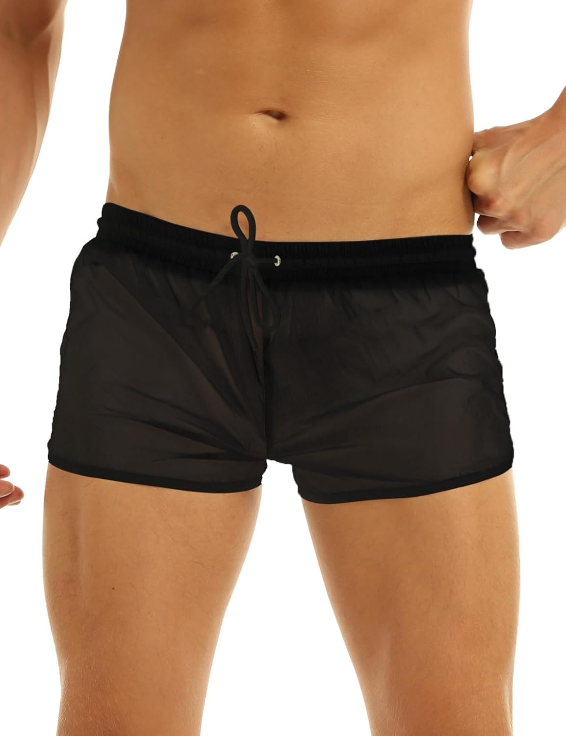 Mufeng Men's Drawstring Boxer Briefs Mesh Sheer Boyleg Short Trunks Underwear Panties