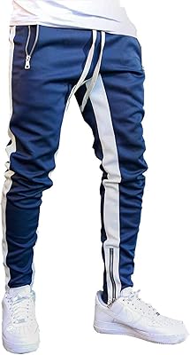 Banana Bucket Mens Track Pants Slim Fit Running Jogger Athletic Casual Pants with Drawstring (1-Blue,32-35 Inch)