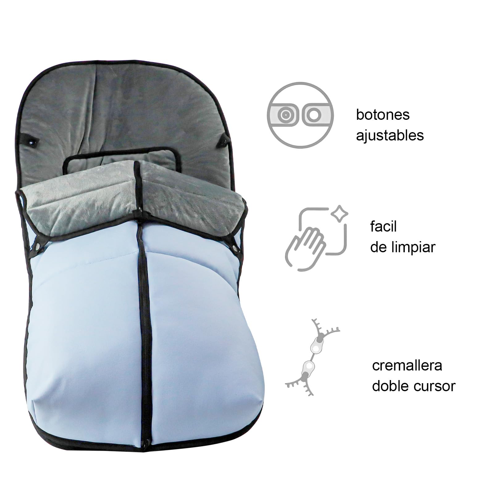 Various - Saco de Silla de Paseo Universal de Polipiel con Forro de Polar Térmico, Impermeable y Suave, Saco de Abrigo para Carrito de Bebé de Invierno Color Azul