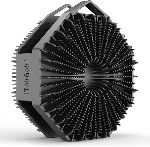 iTokGoK Limpiador corporal de silicona 2 en 1 con diseño de doble cara con infusión de plata para pieles sensibles, mango ergonómico antideslizante,