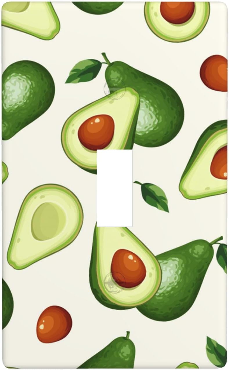Decorative Summer Fruit 1-Gang Single Toggle Wall Plate, Cute Avocado Green Fruits Light Switch Cover Plates 4.5"x 2.76" for Home Office Decor