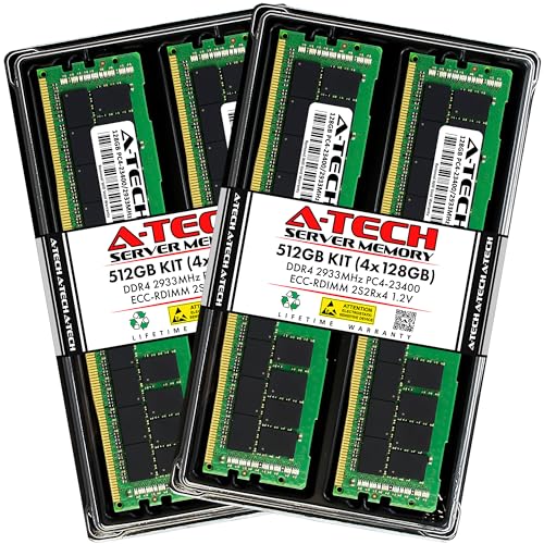 Image of A-Tech 512GB Kit (4x128GB) DDR4 2933MHz PC4-23400 ECC RDIMM 4Rx4 (3DS 2S2Rx4) Quad Rank 1.2V ECC Registered DIMM 288-Pin Server & Workstation RAM Memory Upgrade Modules (A-Tech Enterprise Series)