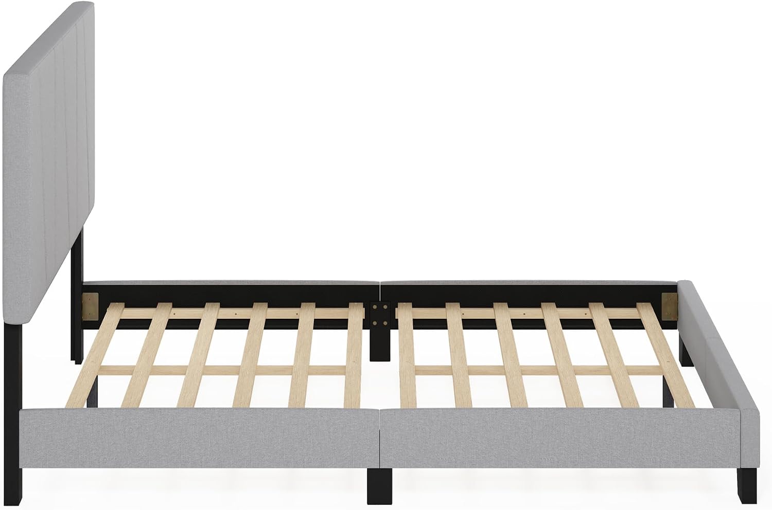 Furinno Lucy Bed Frame, Full Size Bedframe with Geometric Design Upholstered Headboard, Bed with Adjustable Headboard, No Box Spring Needed, 12pcs Wooden Slat Support, for Bedroom, Dorm, Glacier
