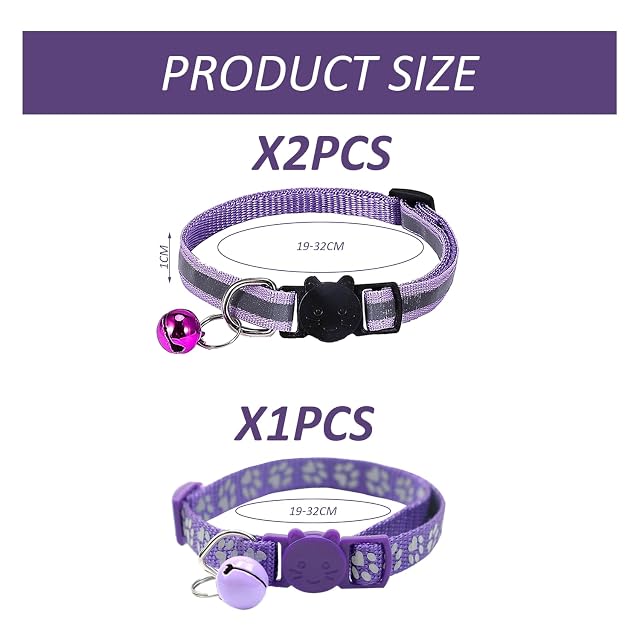 Foto 2 de 6 de Collar de campana de gato morado, collar de gato ajustable, collar para gato con campana