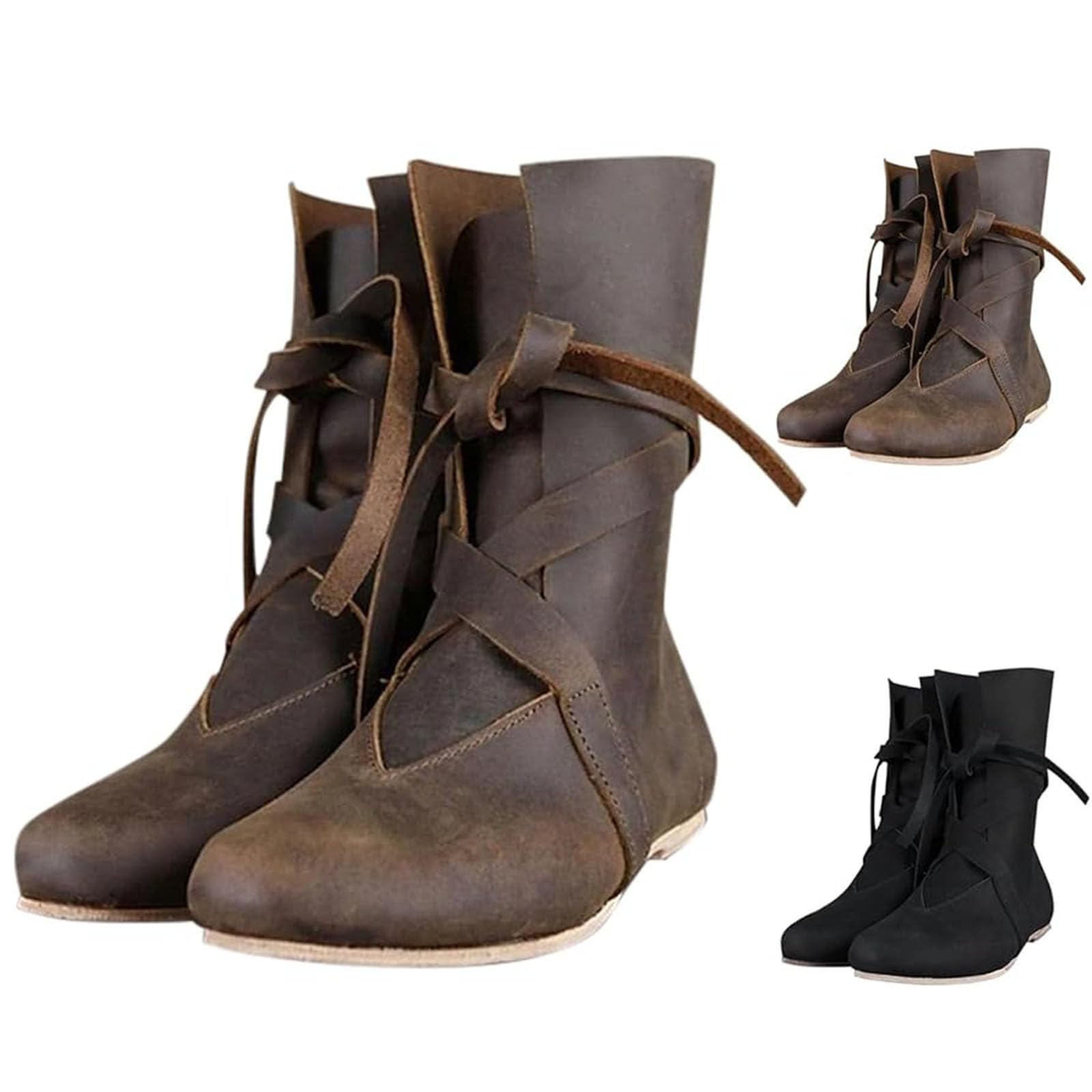 Mittelalter Schuhe Herren Damen, Mittelalter Kleidung Unisex, Renaissance-Schlupfstiefel Retro Cowboystiefel, PU-Leder Wikinger Stiefel, Ritter-Jäger-Stiefel Für Halloween Cosplay Kostüm