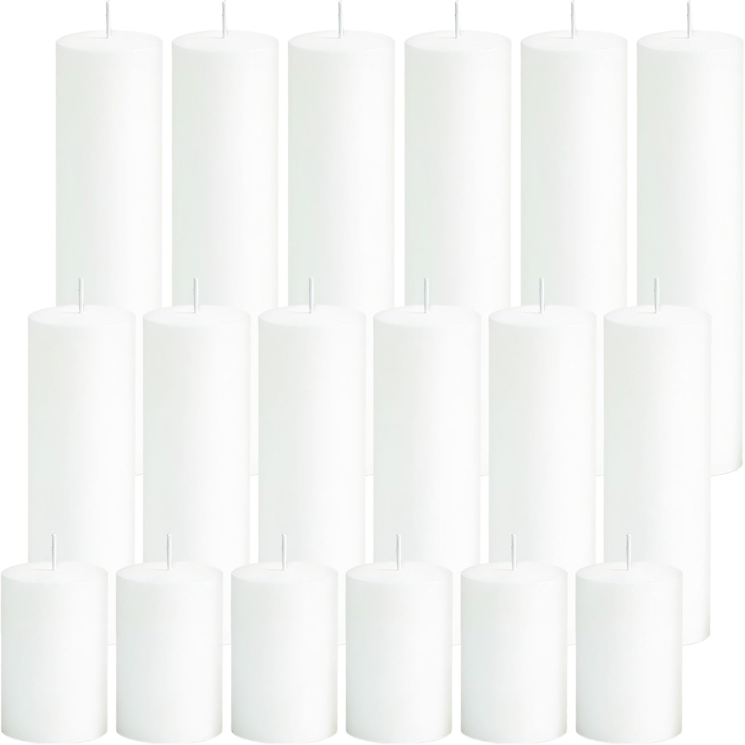 36 Pcs White Pillar Candles Bulk Set, 2x3” 2x6” 2x8” Paraffin Hurricane Candles, Unscented Dripless Smokeless, Long Burning for Party Wedding Events Home Decor