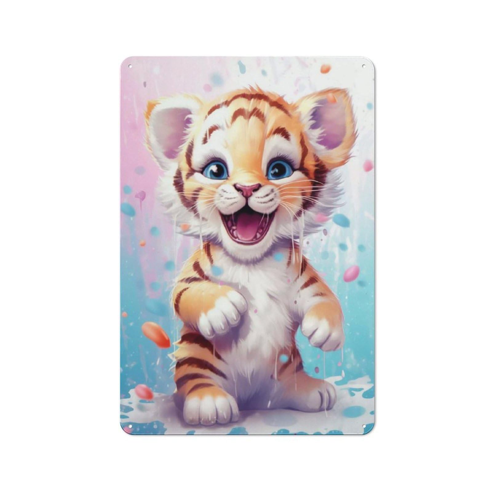 Junmoney Style-1 30X20cm Vintage Metal Sign With Happy Little Milky Tiger For Studio Or Craft Room, For Vintage Wall Decor Fans, For Metal Sign Collectors