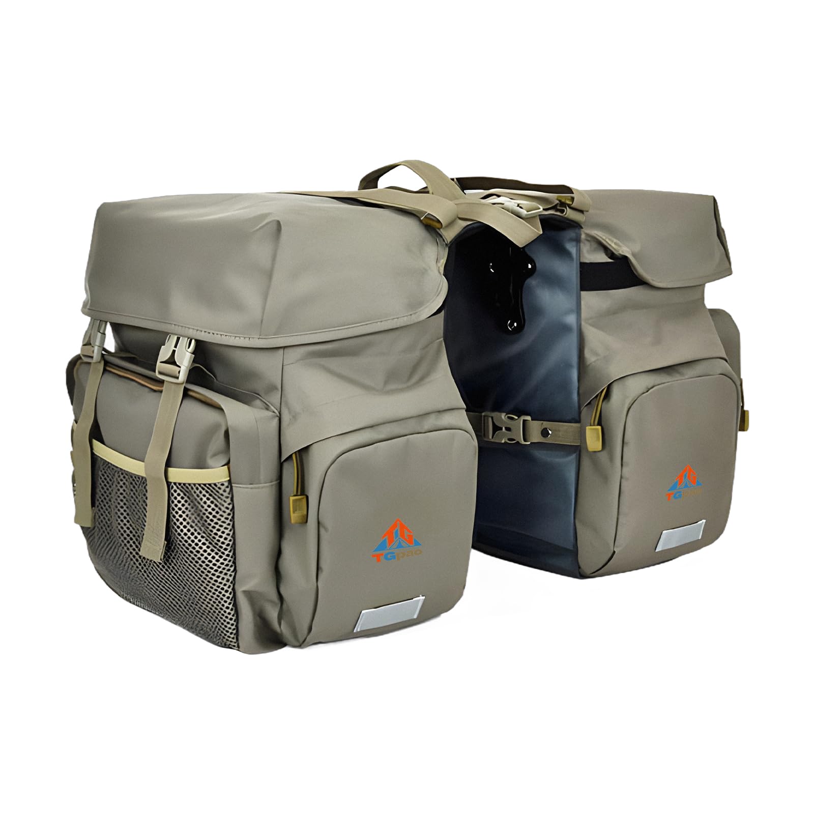 TGpao Large Saddle Bags for bike,Waterproof 50L Panier bag for Bicycles/MTB/E-Bike,Bike Trunk Bag With Reflective Stripes (grey,50L)