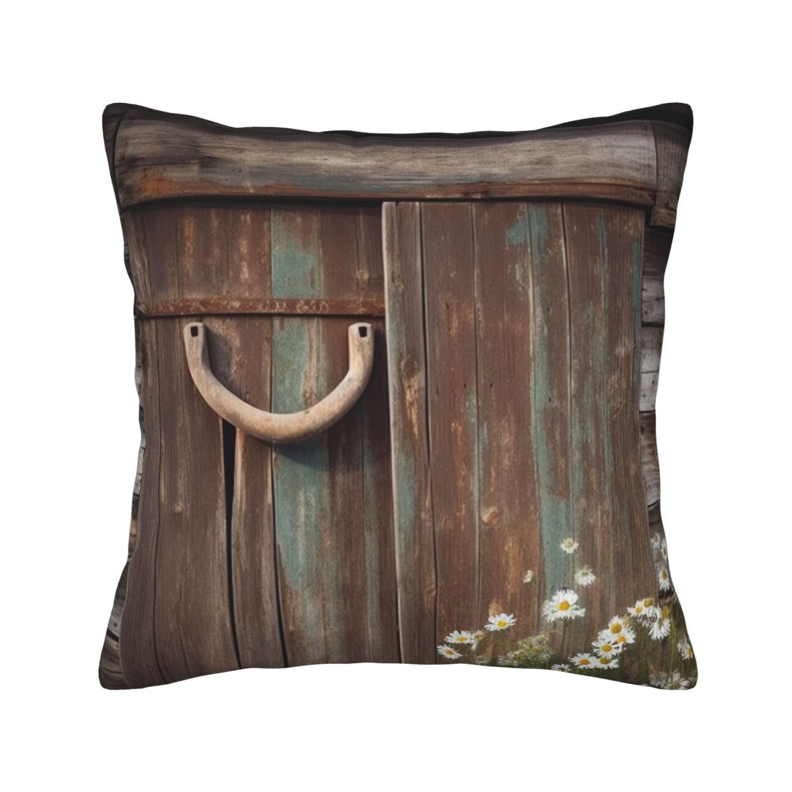 Housse de coussin en velours côtelé AdaNti 40x40 cm imprimé grange rustique