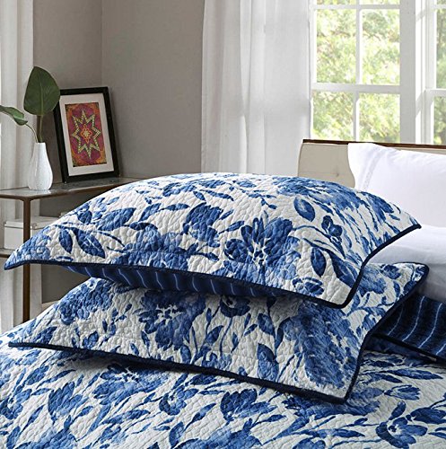 Hnnsi Blue And White Porcelain Cotton Quilt Bedspread Sets Queen Size 3 Pieces,Chinese Style Floral Comforter Bedding Sets #TOP1