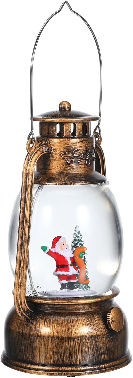 DOITOOL Christmas Musical Snow Globe Lantern with Santa Glitter Lighted Holiday Music Box USB Battery Operated Romantic Snow Lantern for Festive Home Decoration and Seasonal Celebration