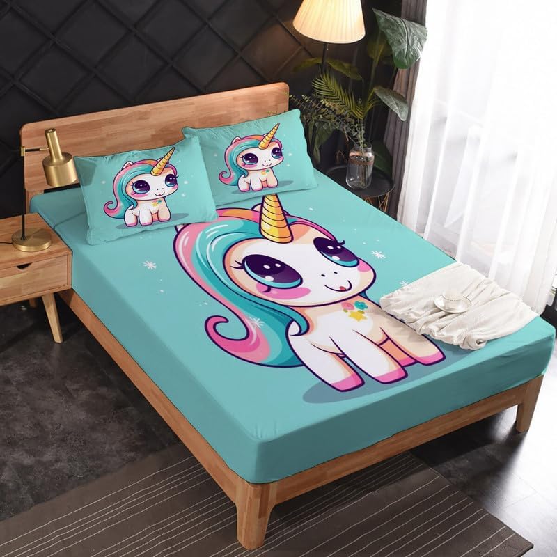Miniatura 2 de Sábanas de unicornio para niñas, tamaño California King, sábanas de cama kawaii, microfibra suave, bolsillo profundo, sábanas y fundas de almohada