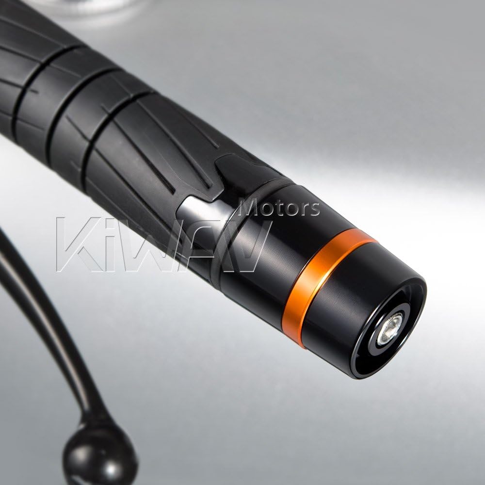 KiWAV Motorcycle Orange CNC Aluminum Bar Ends Rubber Mount Two-Tone Color Universal Fit 7/8 and 1 Inch Hollow Bar