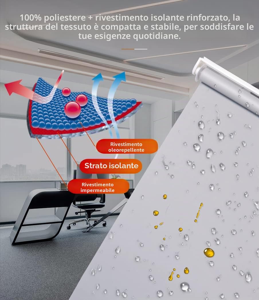 SMONTER Tenda avvolgibile in tessuto impermeabile al 100% oscurante, isolante termico, protezione UV, per camera da letto, facile da installare, 112 cm di larghezza x 200 cm di lunghezza (grigio)