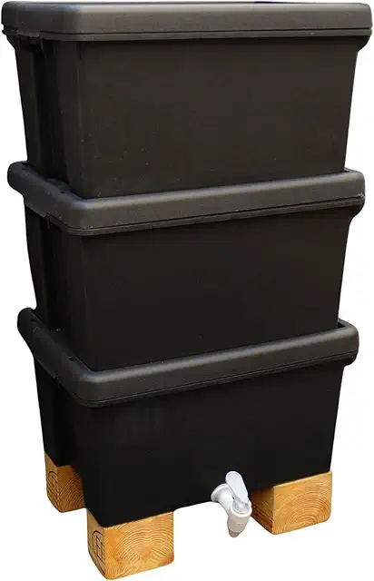 Lombricompostera Pro 48L - Compostador con Gusanos, 3 Compartimentos, Plástico Reciclado