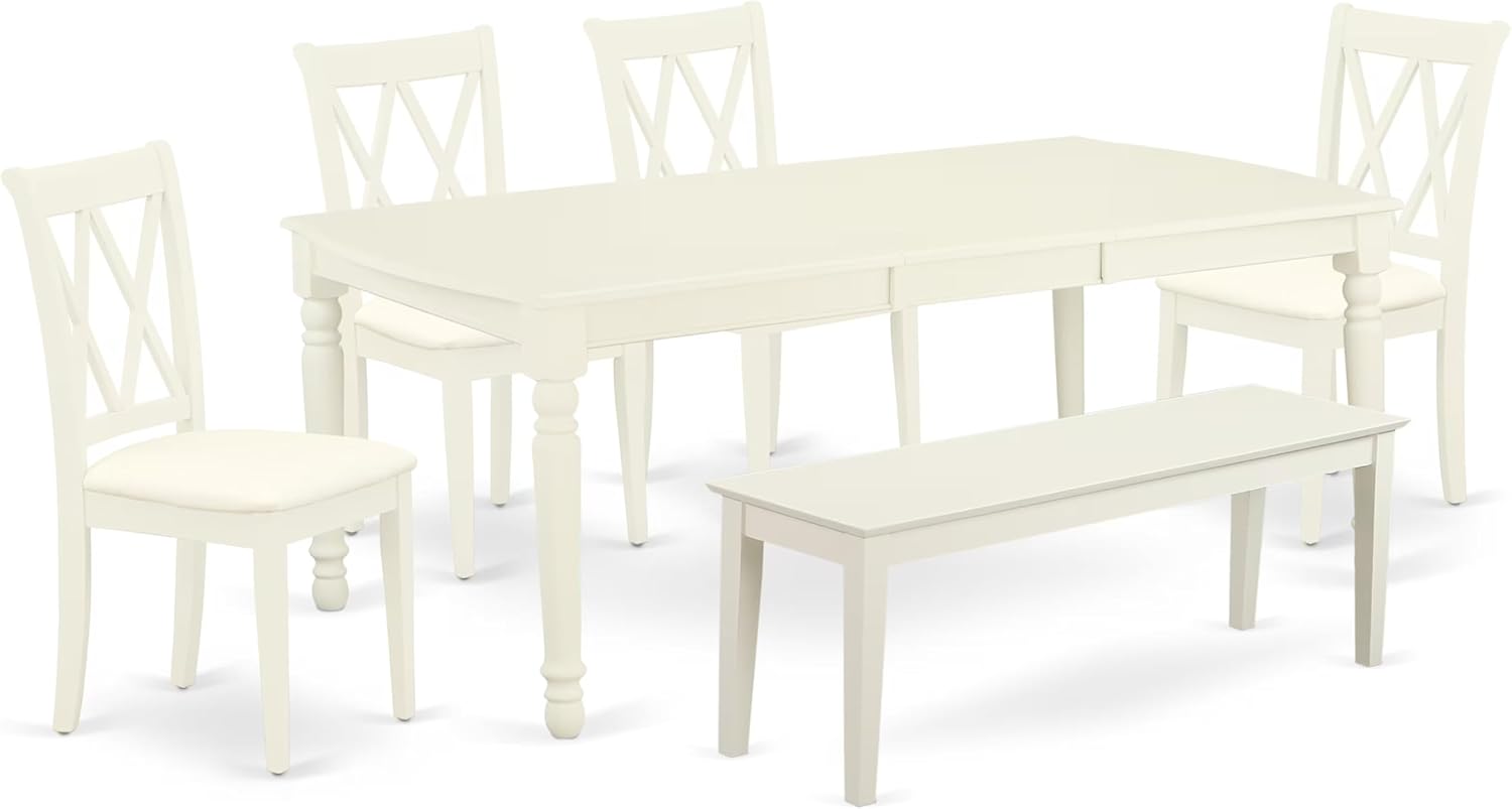 East West Furniture DOCL7-MAH-C 7 Piece Kitchen Table & Chairs Set Consist of a Rectangle Butterfly Leaf Dining Table and 6 Linen Fabric Upholstered Chairs, 42x78 Inch, Mahogany